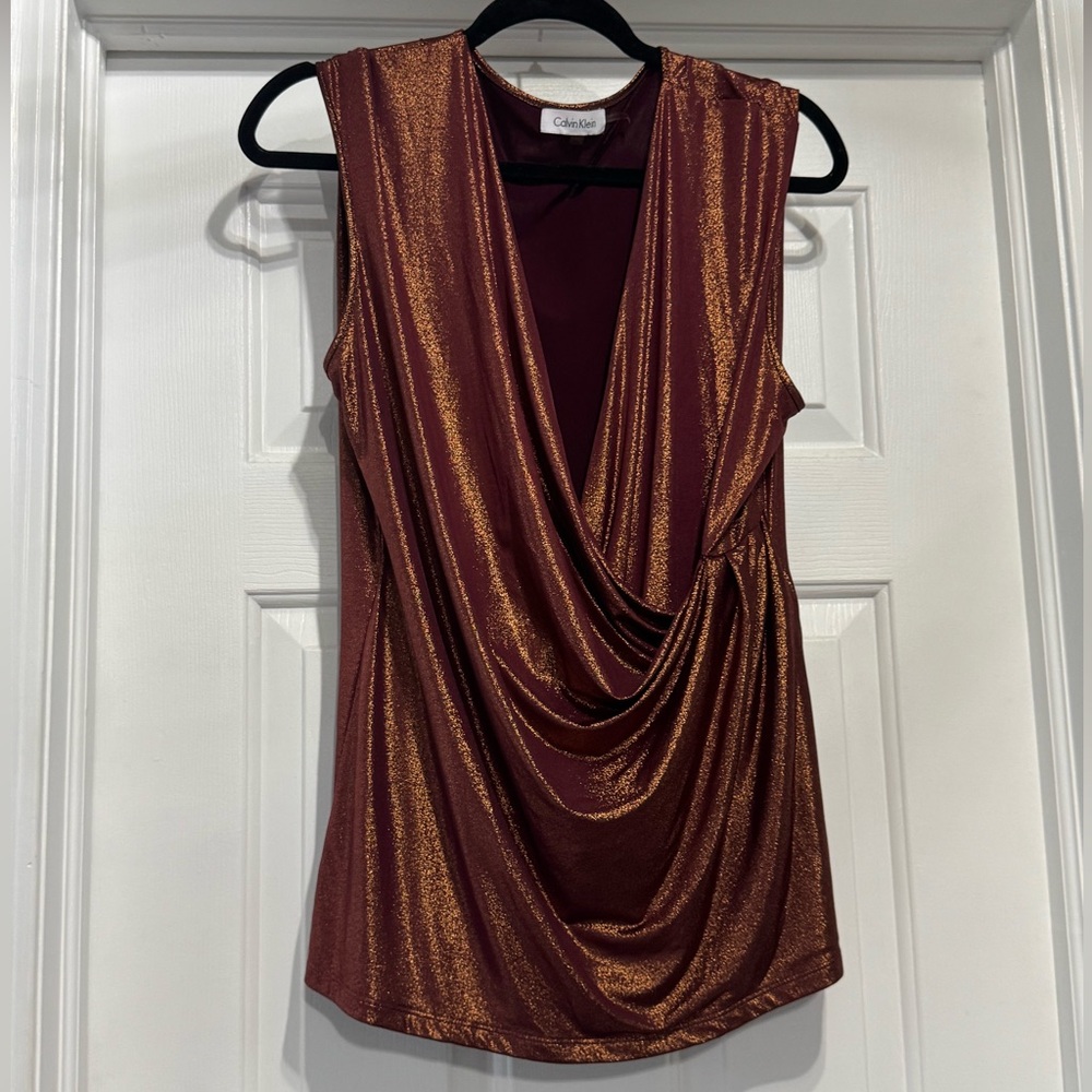 Calvin Klein Brown/ Maroon Wrap Sleeveless Blouse